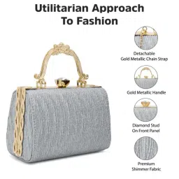 LAVIE Signature Silver Glisten Shimmer Small Framed Clutch image 3