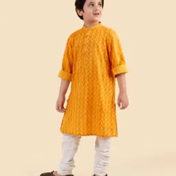 Fabindia Mustard Cotton Hand Block Printed Long Kurta image 4