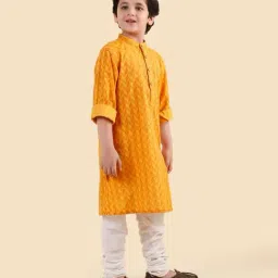 Fabindia Mustard Cotton Hand Block Printed Long Kurta image 3