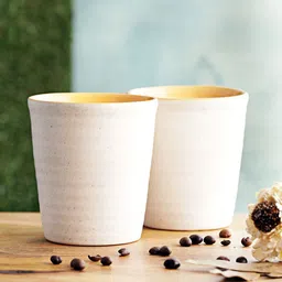 MIAH Decor Off-White & Peach-Coloured 2-Pieces Solid Ceramic Cups and Saucers Set-picture-22
