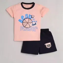 MUSNAH GARMENTS Kids-Unisex Peach Cotton Blend Clothing Set-image-89