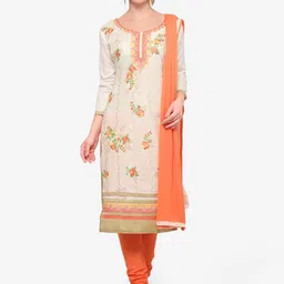 Blissta Off-White & Orange Cotton Blend Unstitched Dress Material-picture-25