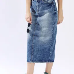 High Star Washed Midi Pencil High-Rise Side Slit Skirt-picture-33