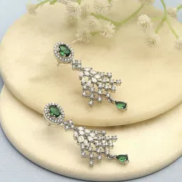 Biba Silver-Plated Artificial Stones Studded Oval Shaped Drop Earrings-picture-26