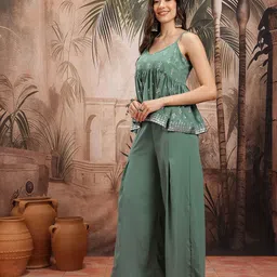 Sangria Foil Print Pleated Kurti with Palazzos & Shrug image 4