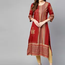 Varanga Women Rust & Gold-Toned Ethnic Motifs Printed Kurta-image-25