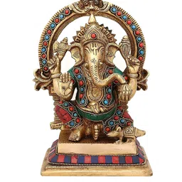 CraftVatika Gold-Toned & Red Blessing Ganpati Handmade Idol Showpiece-picture-34