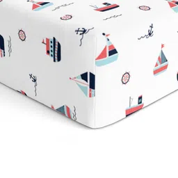 The White Cradle White & Red Conversational Printed Cotton Fitted 120 TC Crib Sheet-picture-22