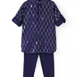 Babyhug Full Sleeves Sequenced Pathani Kurta Pyjama Set - Navy Blue-picture-16