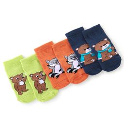 Cute Walk By Babyhug Anti Bacterial Ankle Length Socks Bear Design Pack Of 3 - Green Orange & Blue-picture-30