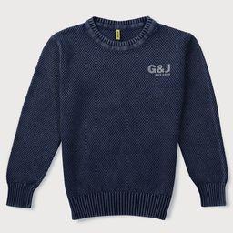 gini & jony Gini and Jony Cotton Full Sleeves Pullover Logo Print - Blue-picture-21
