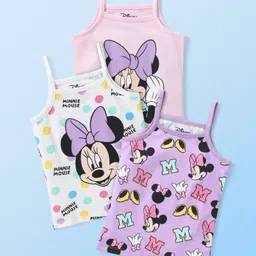 Babyhug Disney Interlock Knit Sleeveless Slips with Minnie Mouse Graphics Pack of 3 - Pink White & Purple-picture-17