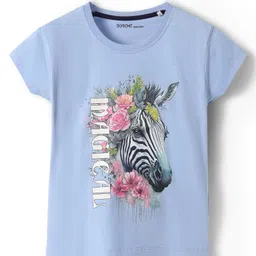 Doreme Single Jersey Knit Half Sleeves T-Shirt With Magical Text Print - Blue-picture-17
