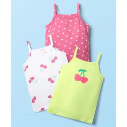 Babyhug 100% Cotton Single Jersey Knit Sleeveless Slips With Heart & Tropical Theme Print Pack Of 3 - Pink White & Light Green-picture-35