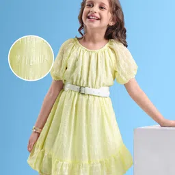 Hola Bonita Woven Sleeveless Solid Frock With Belt - Yellow-image-45