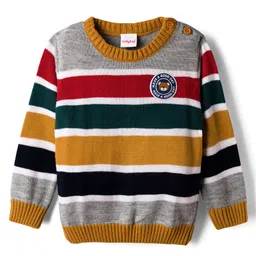 Babyhug Knit Full Sleeves Pullover Sweater with Stripes - Multicolor-picture-34
