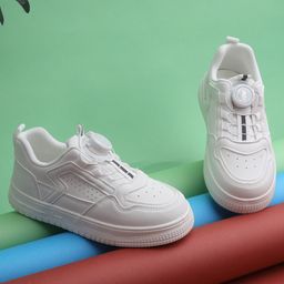 TRUFFLE COLLECTION Solid With Rotating Button Closure Sneakers - White-picture-1