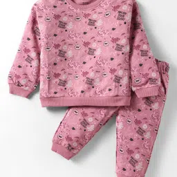 CUCUMBER Sinker Knit Full Sleeves Co-Ord Night Suit With Tiger Print - Pink-picture-10