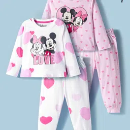Babyhug Disney Single Jersey Knit Full Sleeves Night Suit with Minnie Graphic Pack of 2 - Pink & White-image-44
