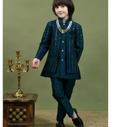 Ahhaaaa Viscose Woven Full Sleeves Sequin Embellished Chevron Embroidered Sherwani With Pant Set - Blue-picture-37