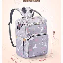 Babyhug Diaper Backpack Unicorn Print - Grey image 2
