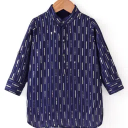 Babyhug Full Sleeves Sequenced Pathani Kurta Pyjama Set - Navy Blue image 2