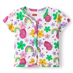 Babyhug 100% Cotton Knit Half Sleeves Antibacterial Front Open Vests with Floral & Hearts Print Pack of 3 - Pink Lilac & White image 2