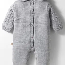 Yellow Apple Knit Full Sleeves Romper with Train & Animal Design - Grey image 2