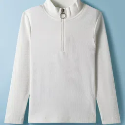 Pine Kids Cotton Lycra Knit Full Sleeves Solid Color High Neck Top - Offwhite image 2