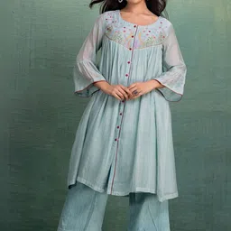 Kahani Lush Embroidered Pure Cotton Tunic & Trouser image 1