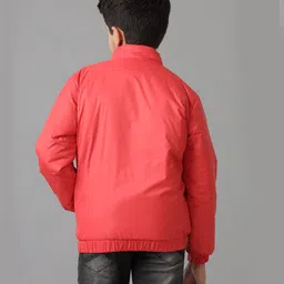Under Fourteen Only Full Sleeves Striped & Typography Printed Light Winter Jacket - Red image 3