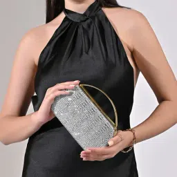 LAVIE Signature Silver Bun Shimmer Small Framed Clutch-image-91