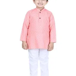 AJ Dezines Kids Pink Cotton Printed Full Sleeves Kurta Set image 1