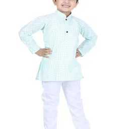 AJ Dezines Kids Blue & White Cotton Printed Full Sleeves Kurta Set image 1