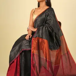 Jaypore Black Silk Embellished Hand Woven Saree image 4