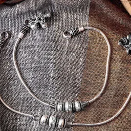 Teejh Sejal Silver Oxidized Anklets image 1