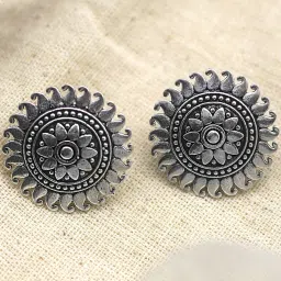 Teejh Reva Circle Silver Oxidized Stud Earrings image 1