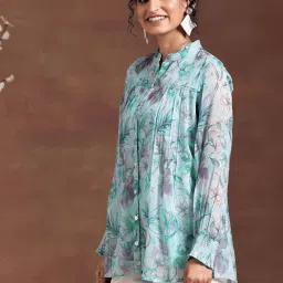 Libas Blue Printed A Line Short Kurti image 2