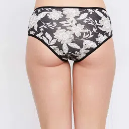 Clovia Black Cotton Floral Print Hipster Panty image 2