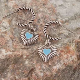 Accessorize London Women's Blue Twisted Hoop Heart Drop Earrings image 1