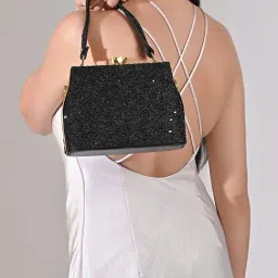 LAVIE Signature Black Flare Shimmer Small Framed Clutch-image-56