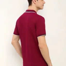 Allen Solly Maroon Cotton Regular Fit Texture Polo T-Shirt image 2