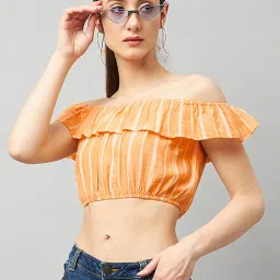 chimpaaanzee Chimpanzee Mustard Striped Crop Top image 1