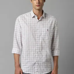 Louis Philippe Sport White Cotton Slim Fit Checks Shirt image 1