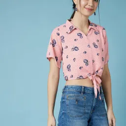 chimpaaanzee Chimpanzee Peach Printed Crop Top image 1