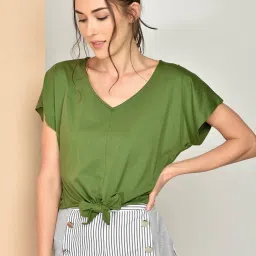 Chimpanzee Green Cotton Regular Fit Crop Top image 1