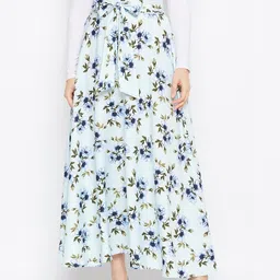 Berrylush Green & Blue Printed Flared Maxi Skirt-picture-35