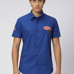Mufti Royal Blue Slim Fit Cotton Linen Shirt image 1