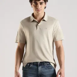 Calvin Klein Jeans Beige Cotton Regular Fit Polo T-Shirt-image-54