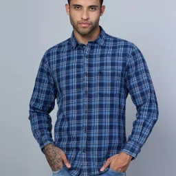Cantabil Navy Blue Cotton Regular Fit Checks Shirt image 1